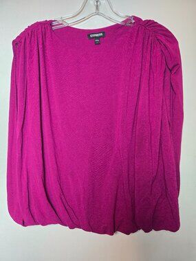 Express Fuchsia Bubble Hem Ruched Shoulder Top Size L